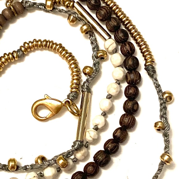 Stella & Dot REINA Necklace Wood Gold Boho - Picture 3 of 6